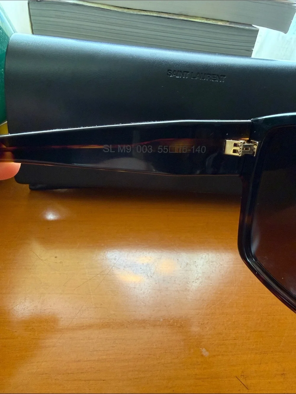 Saint Laurent Tortoiseshell Oversized Square Sunglasses with Gold YSL Accent - Picture 3 of 6